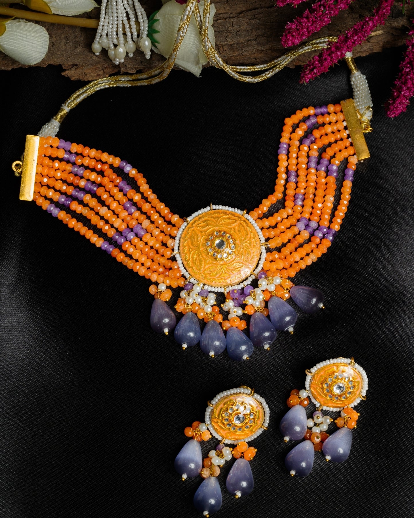 Rangmehal Coral Amethyst Set