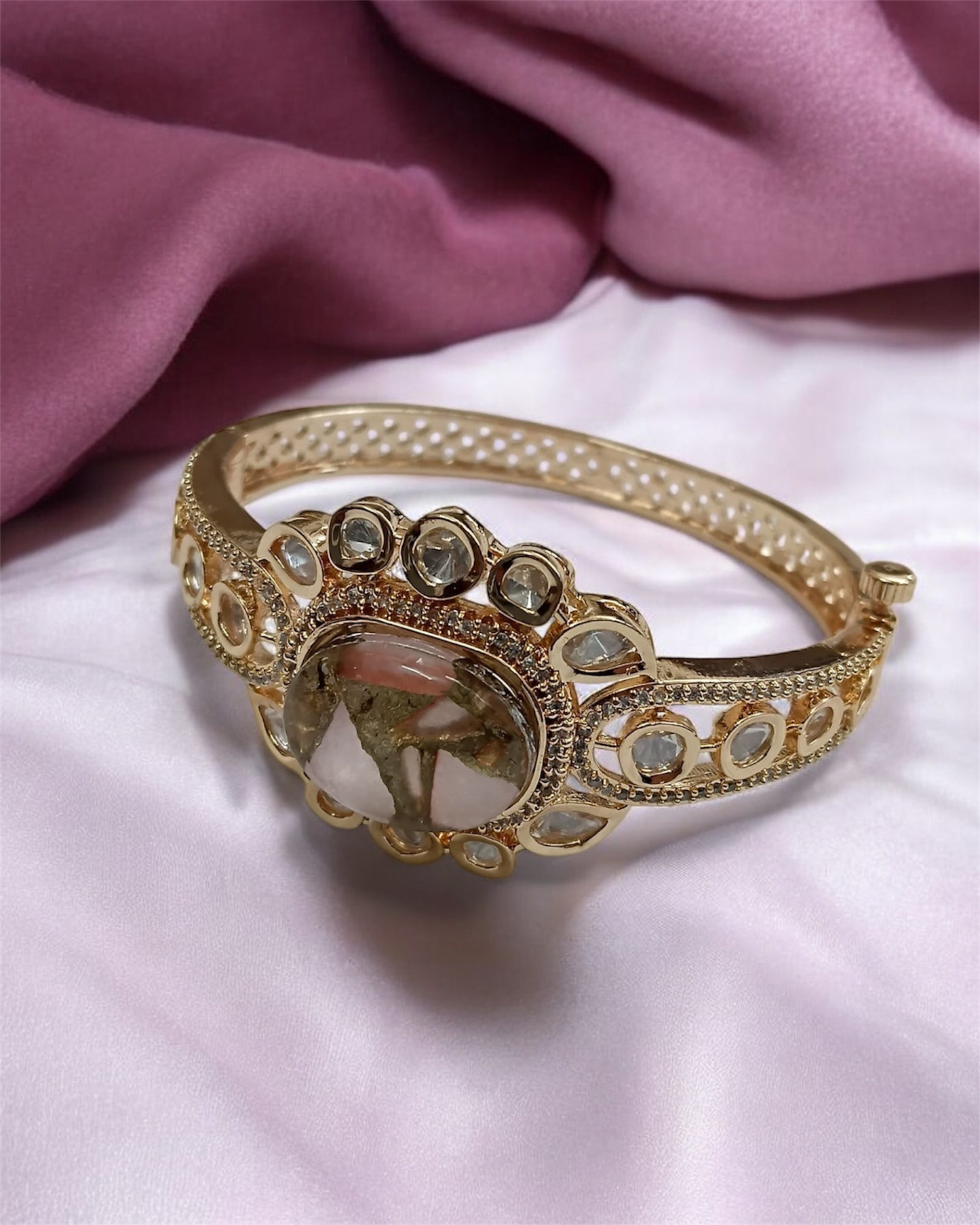 Regal Pink Petals Adjustable Handcuff/ Bracelet