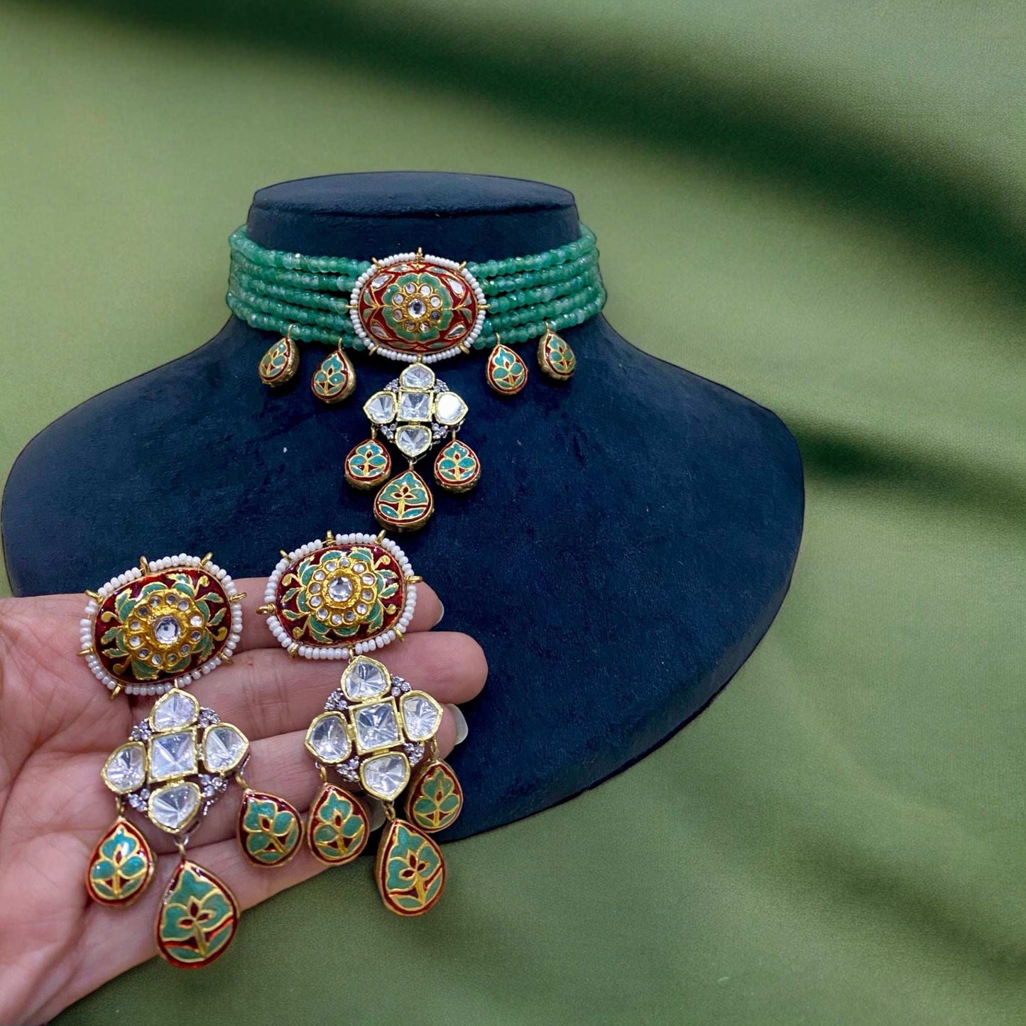 Elegance Redefined: Ruby Red Meenakari and Moissanite Fusion Necklace Set - Pirohee by parul sharma