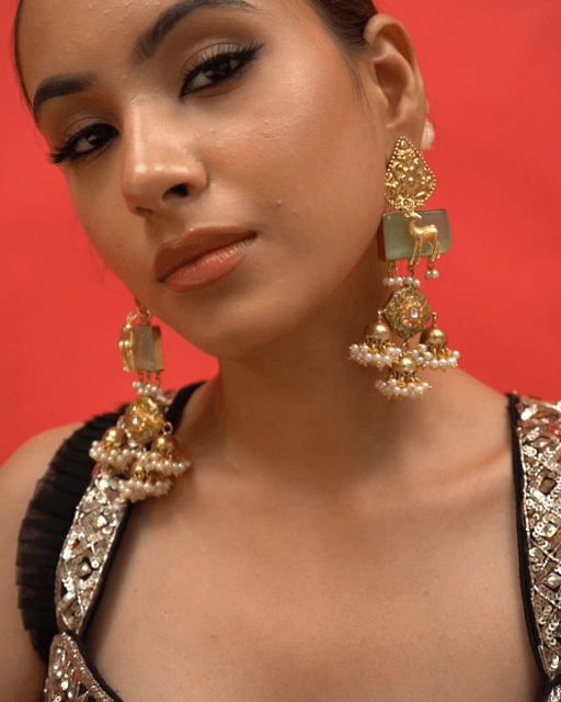 Fiza Mint Fusion Jhumka Earrings – Pirohee by parul sharma