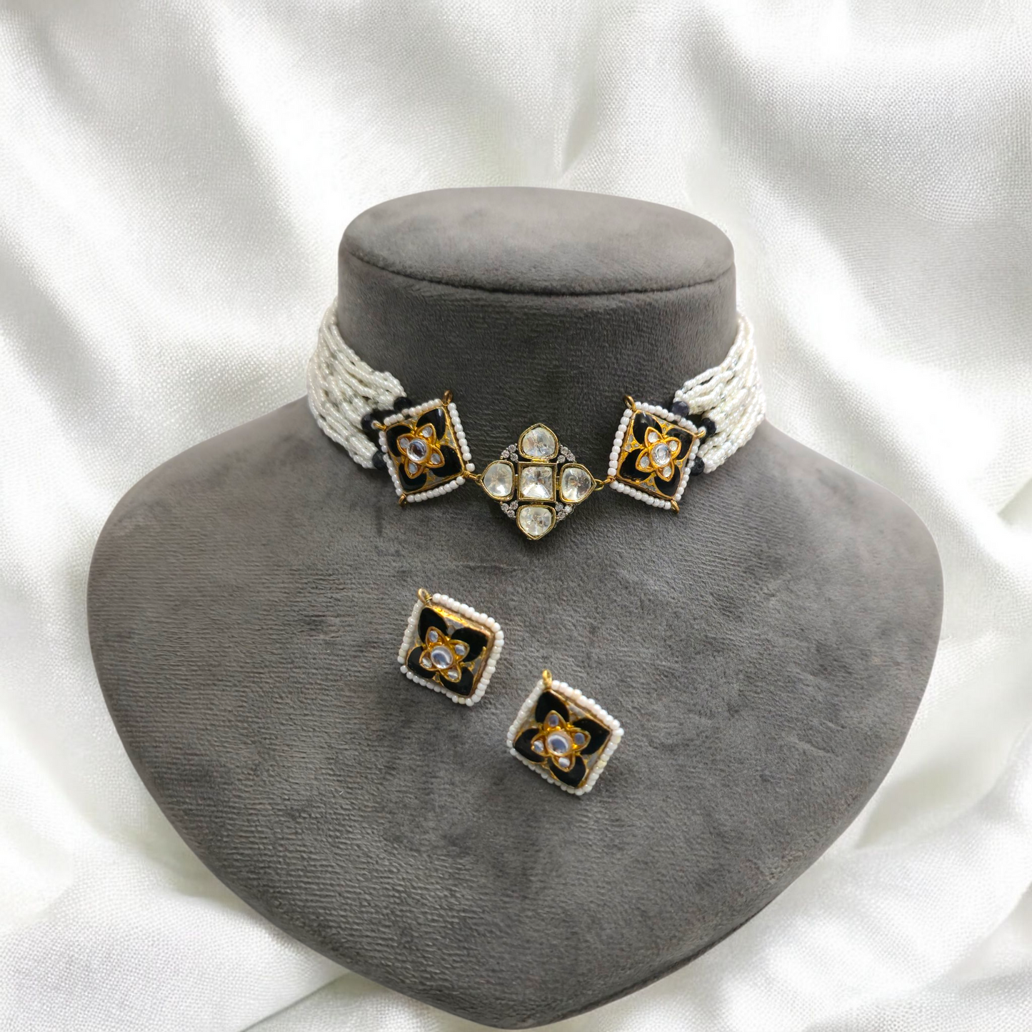 Tavisha Black Meenakari Charm Necklace Set