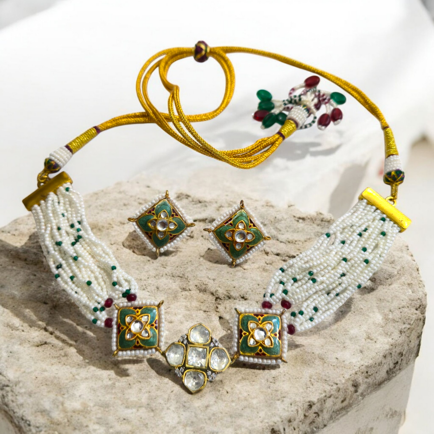 Tavisha Aquamarine Meenakari Charm Necklace Set