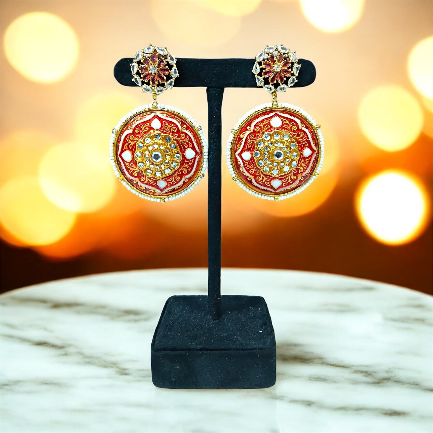 Iraaya Red Meenakari Earrings