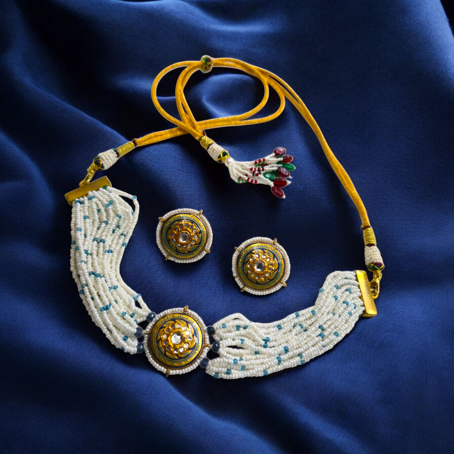 Royal Blue Meenakari Charm Necklace Set