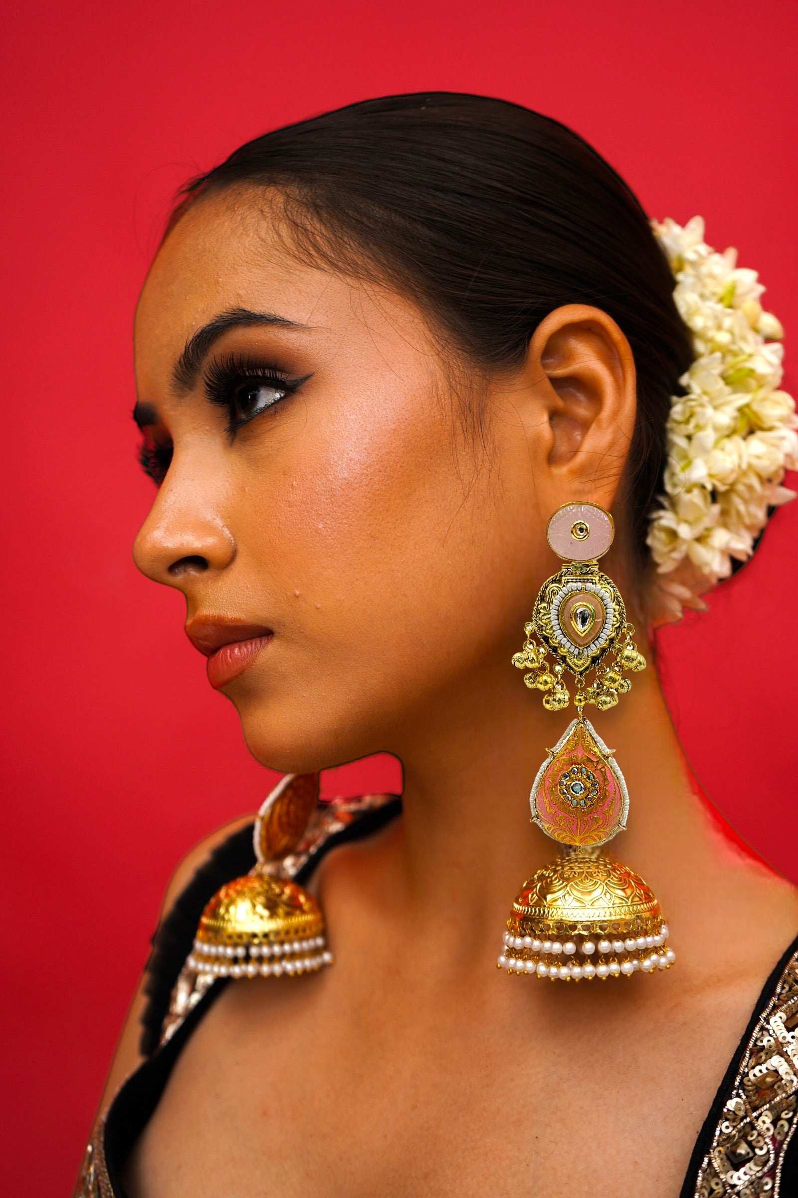 Gulmina Pink Jhumka Earrings - Pirohee by parul sharma