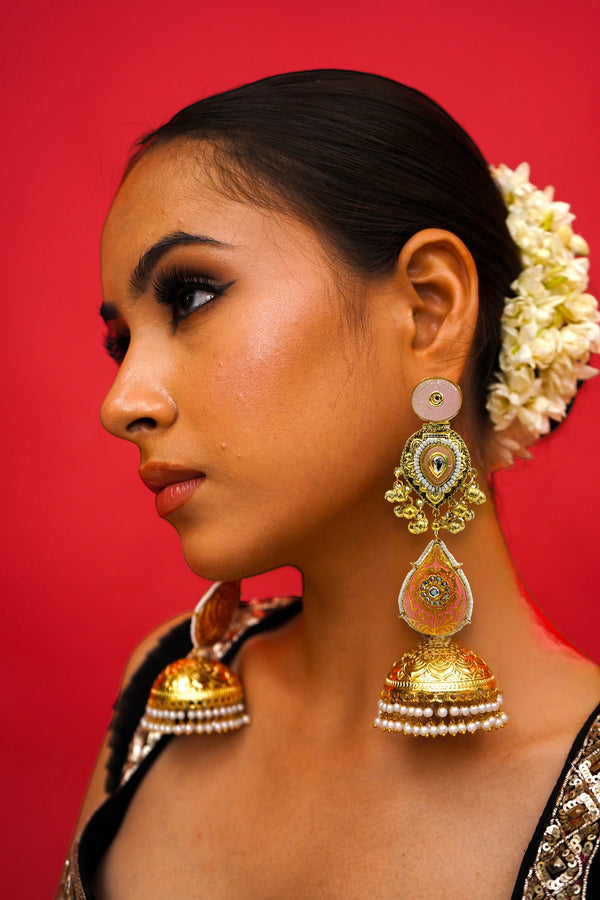 Gulmina Pink Jhumka Earrings