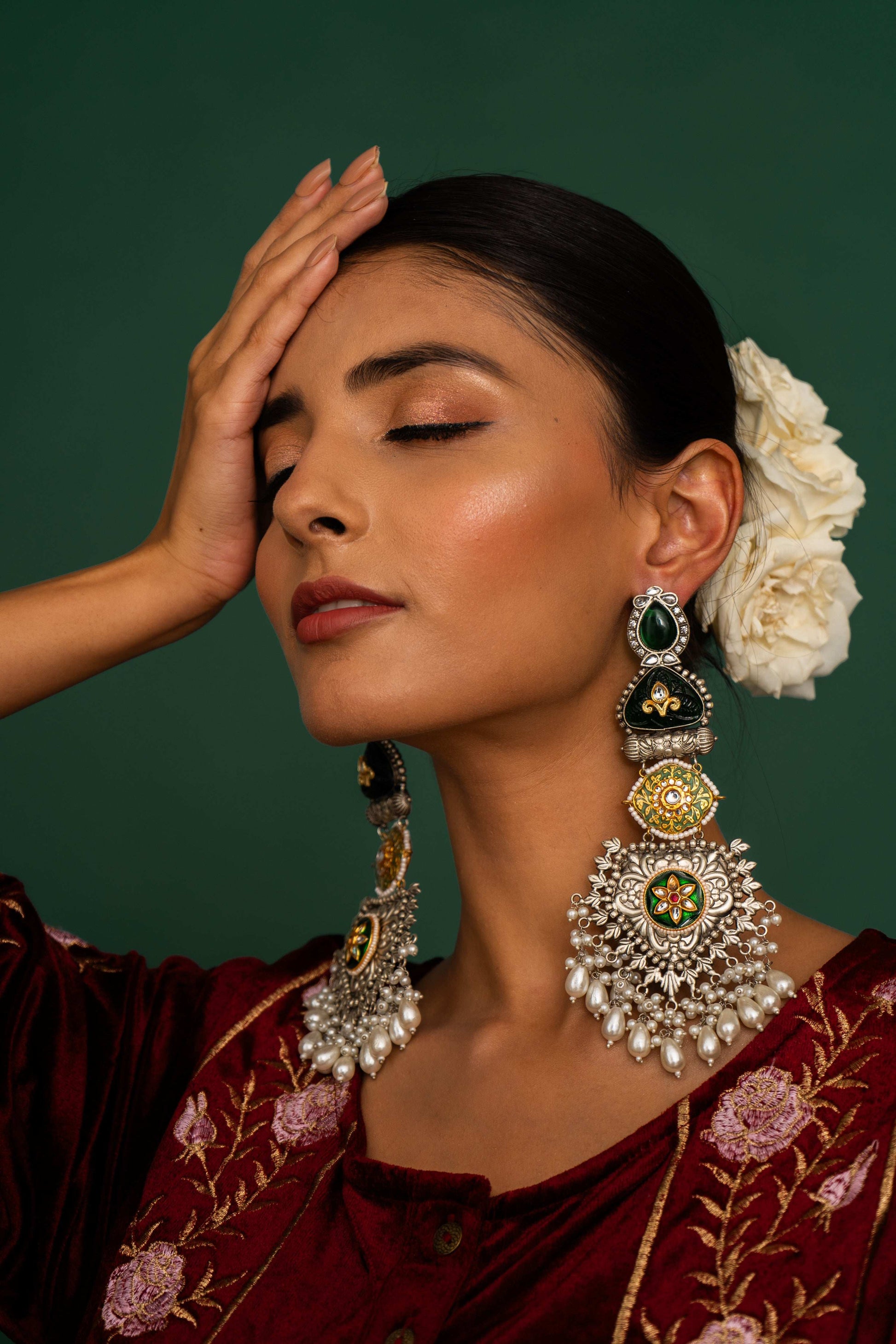 Zubeida Green Fusion Earrings - Pirohee by parul sharma