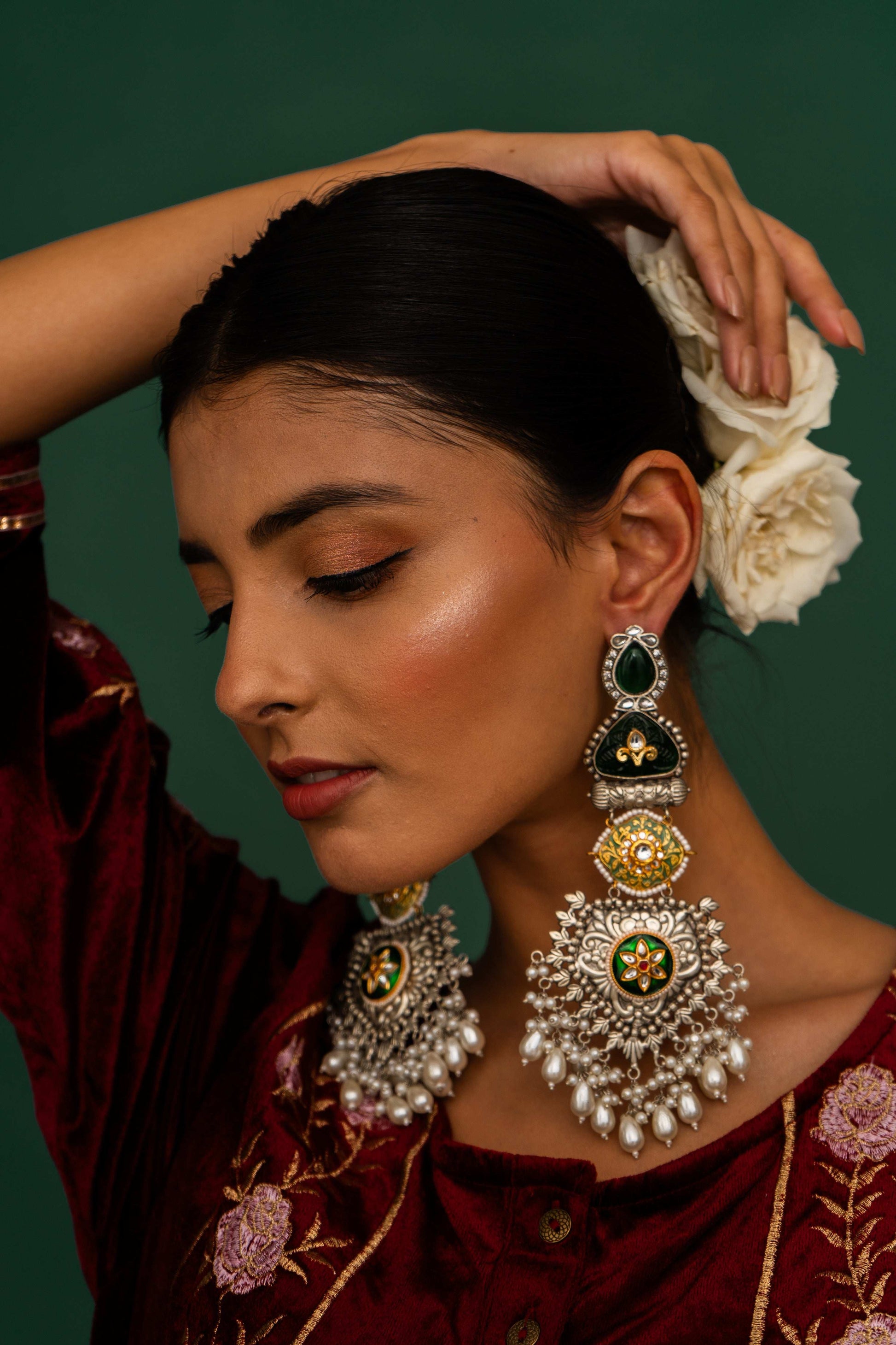 Zubeida Green Fusion Earrings - Pirohee by parul sharma