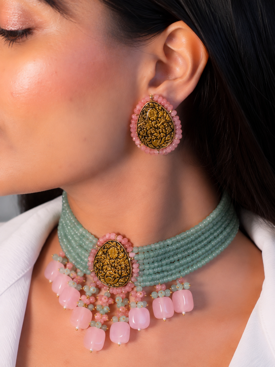 Alluring Moon Pink Choker Set