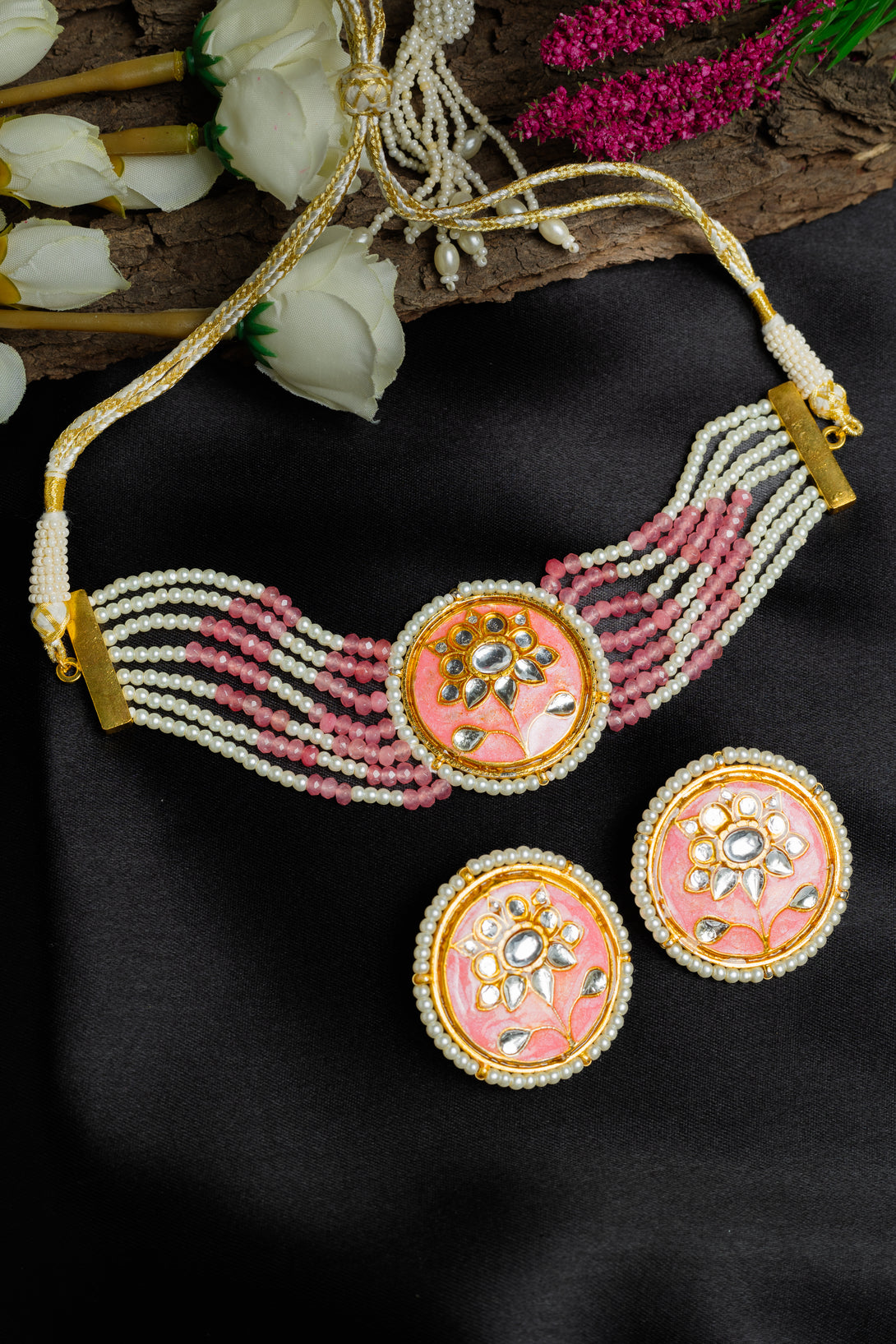 Radiant Carnation Pink Choker Set - Pirohee by parul sharma