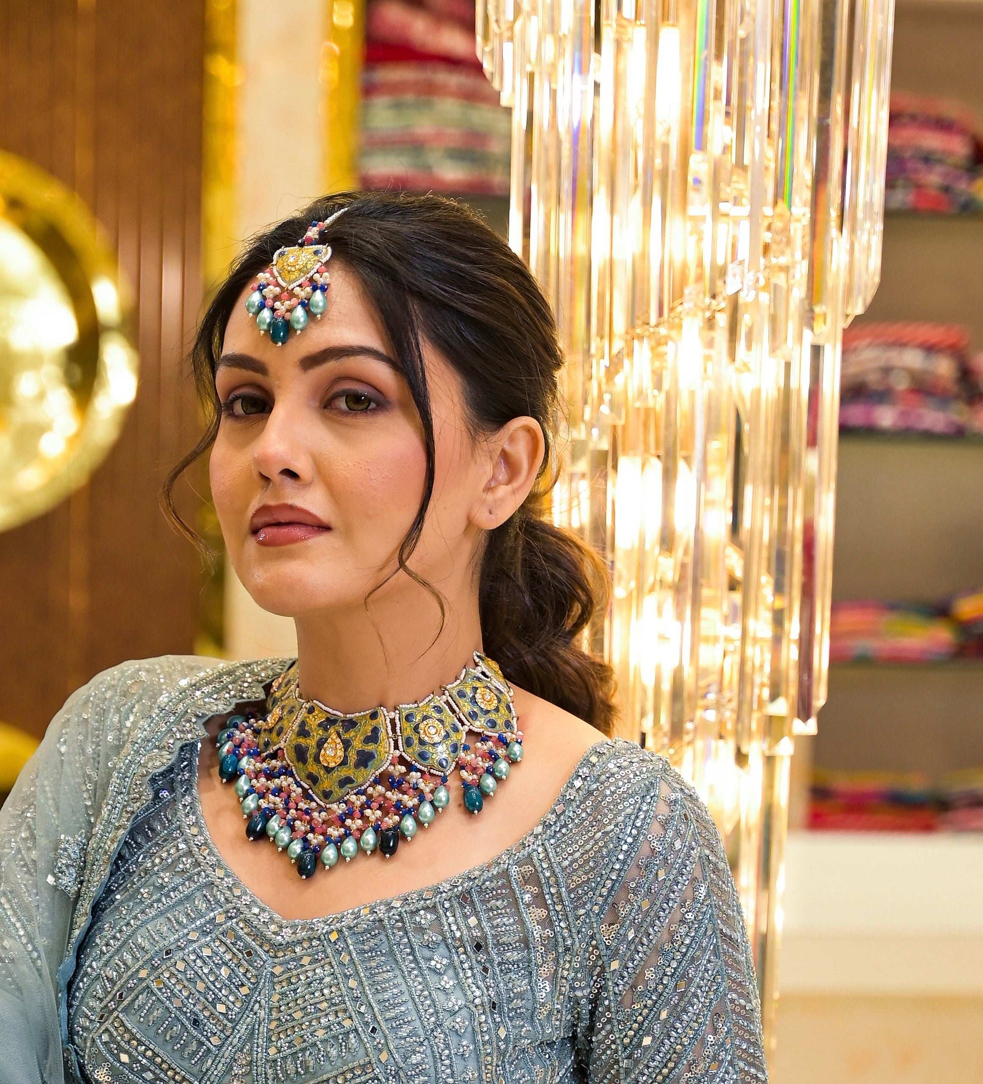 Mahjabeen Royal Blue Bridal Set With Tika - Pirohee by parul sharma