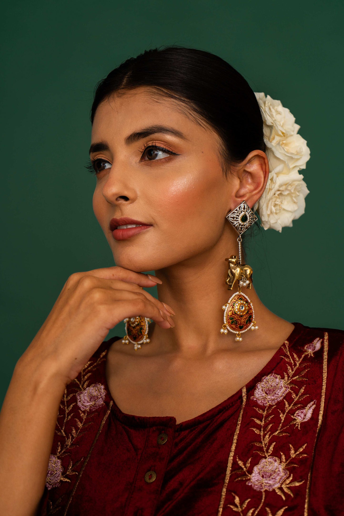 Damini Red Bull Motif Earrings - Pirohee by parul sharma