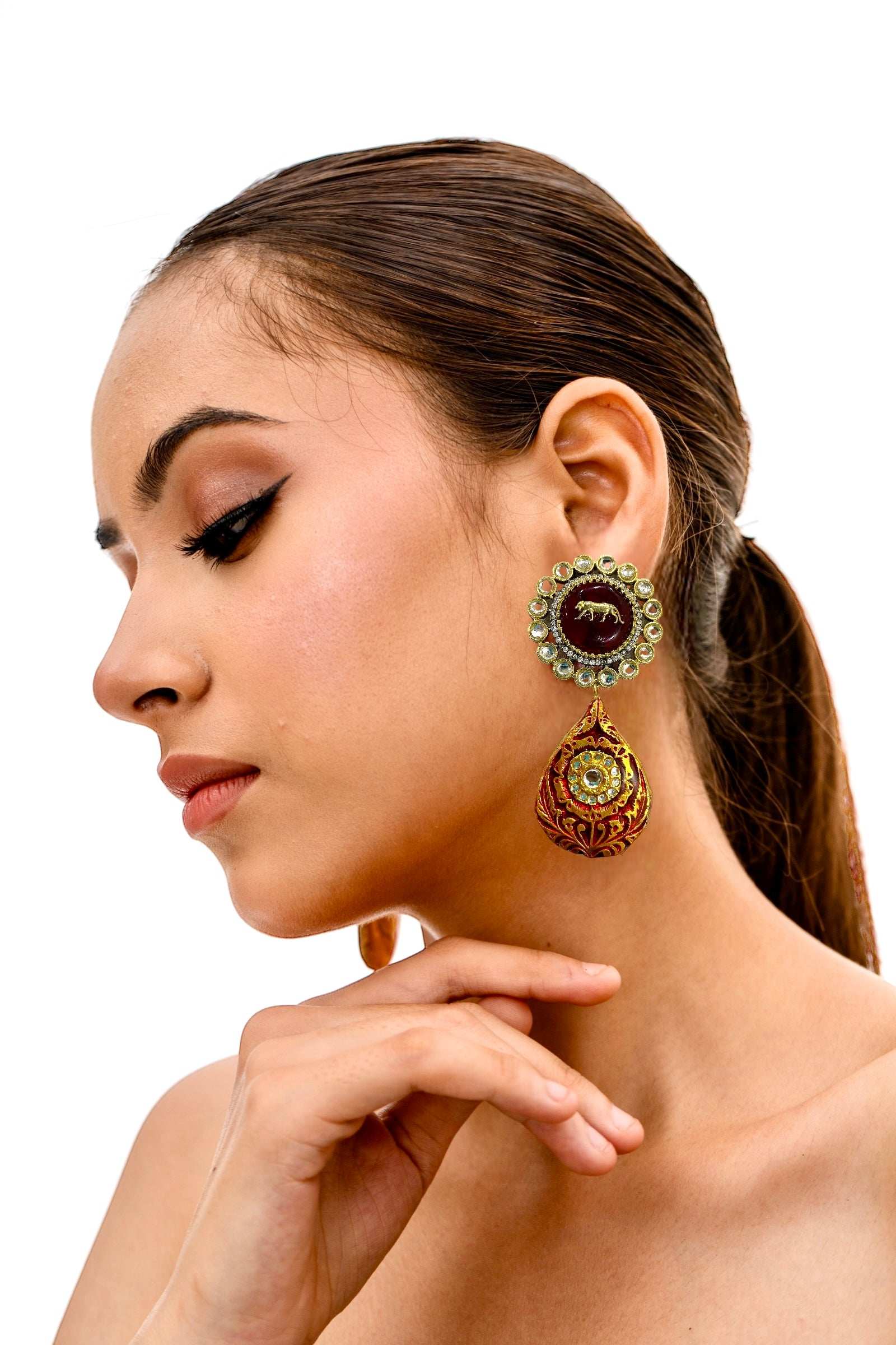 Zeeya Sabyasachi Inspired Red Fusion Earrings - Pirohee by parul sharma