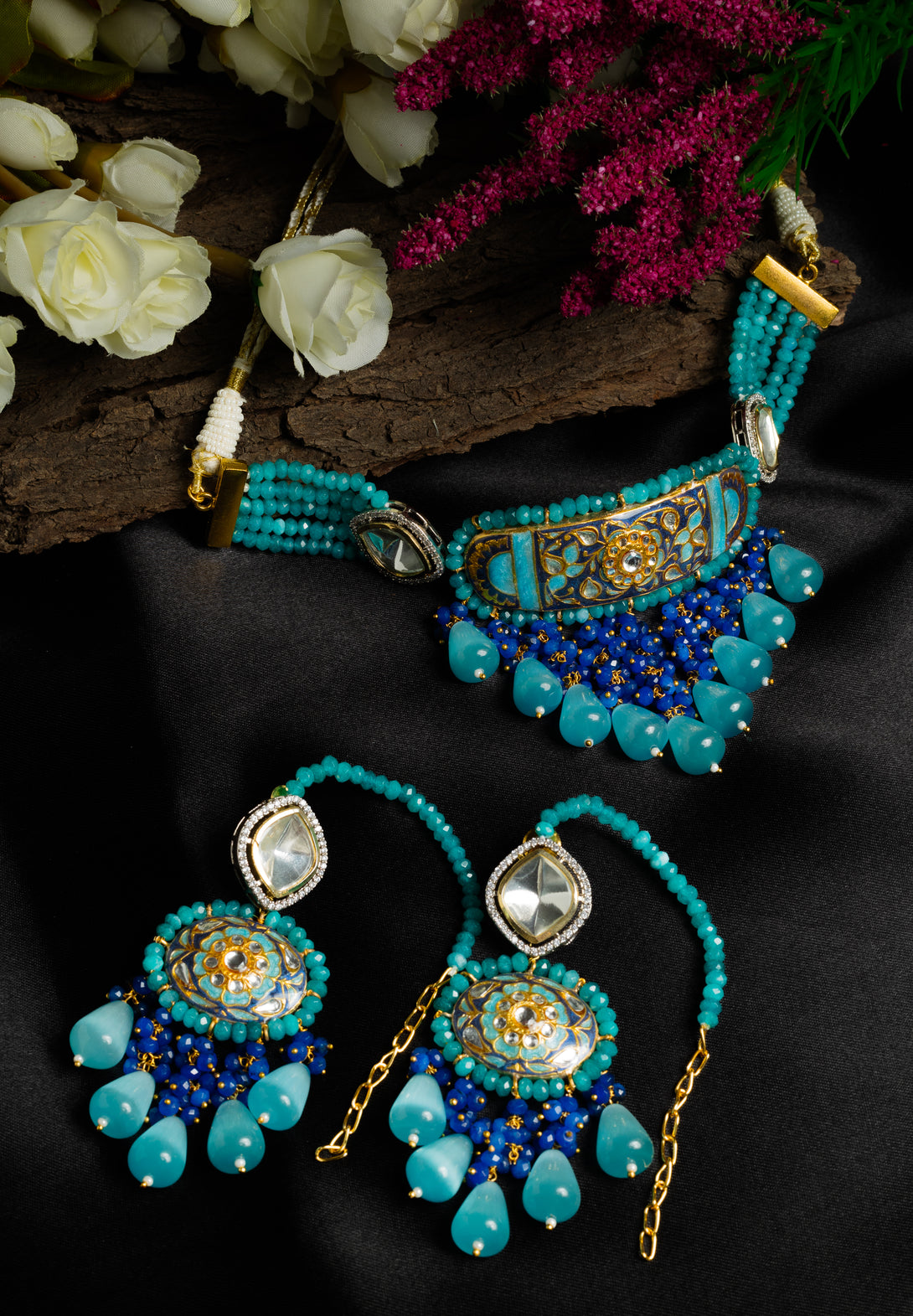 Faqat Turquoise Necklace Set - Pirohee by parul sharma