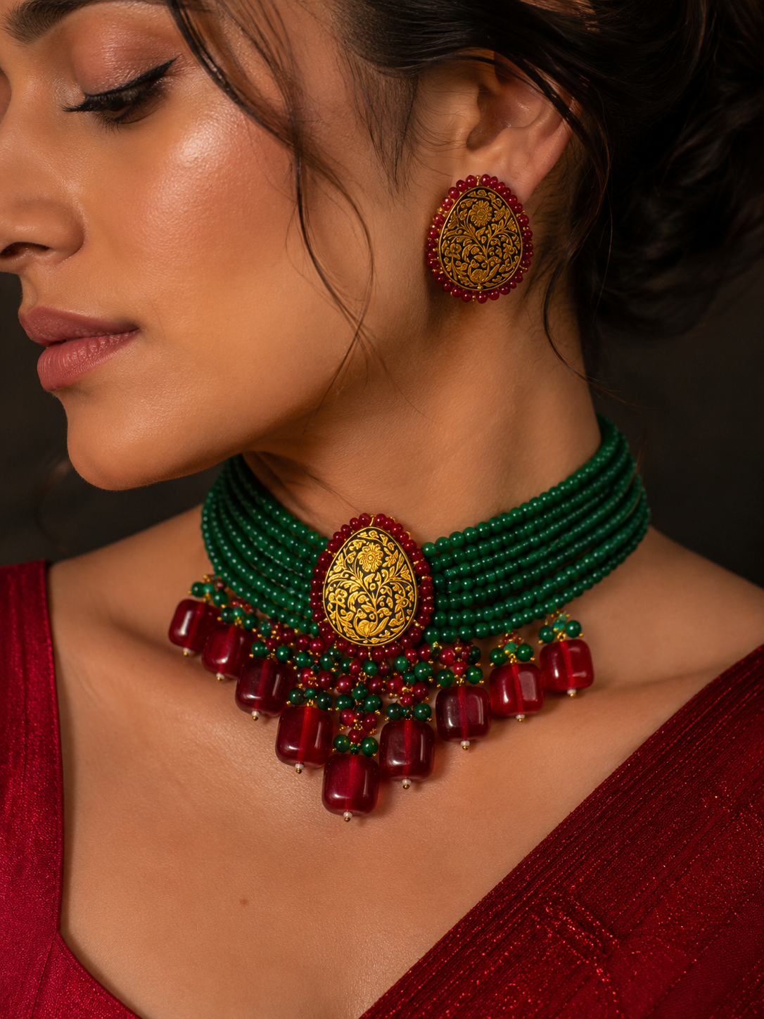 Alluring Maroon Red Choker Set