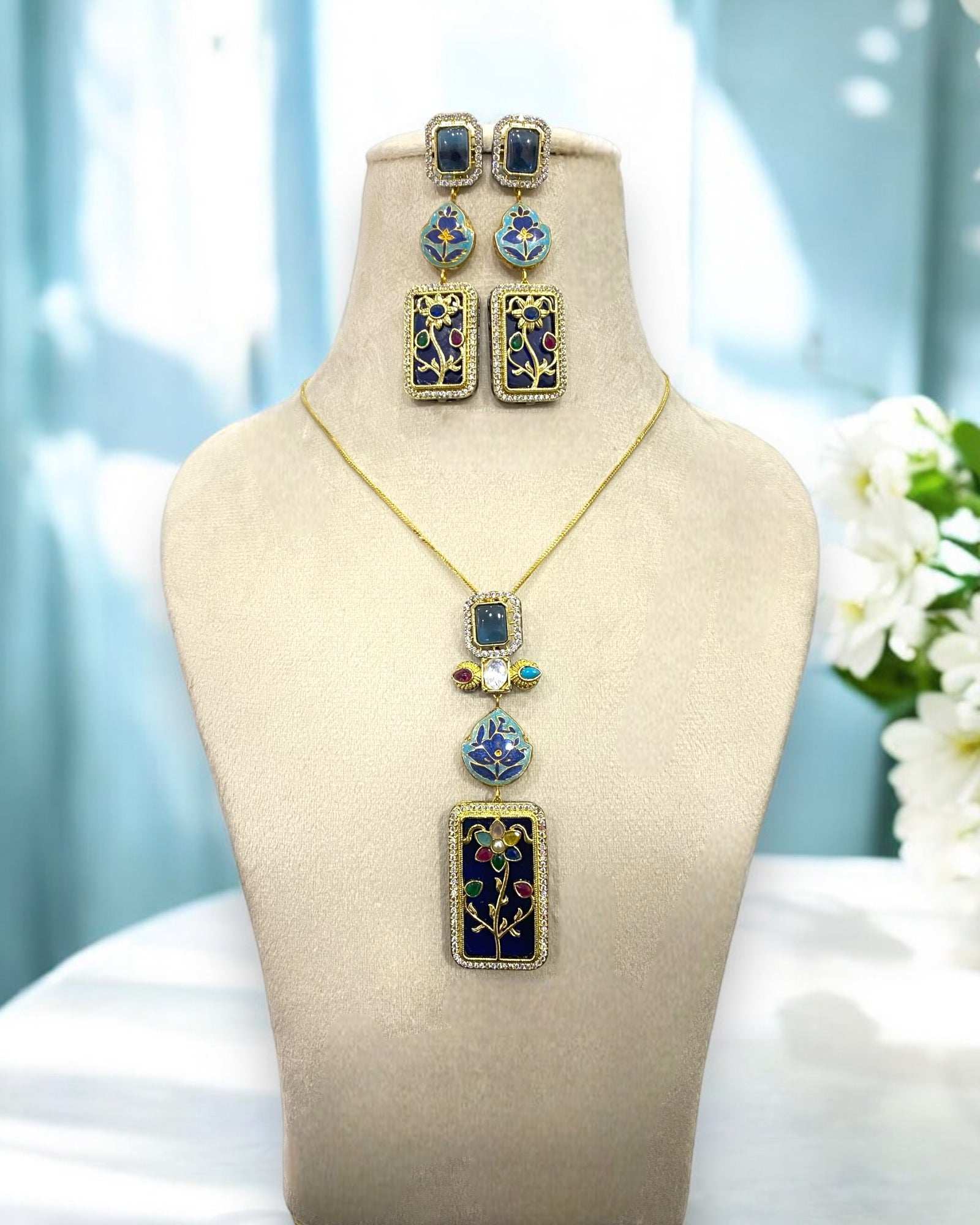 Parisa Blue Fusion Necklace Set - Pirohee by parul sharma