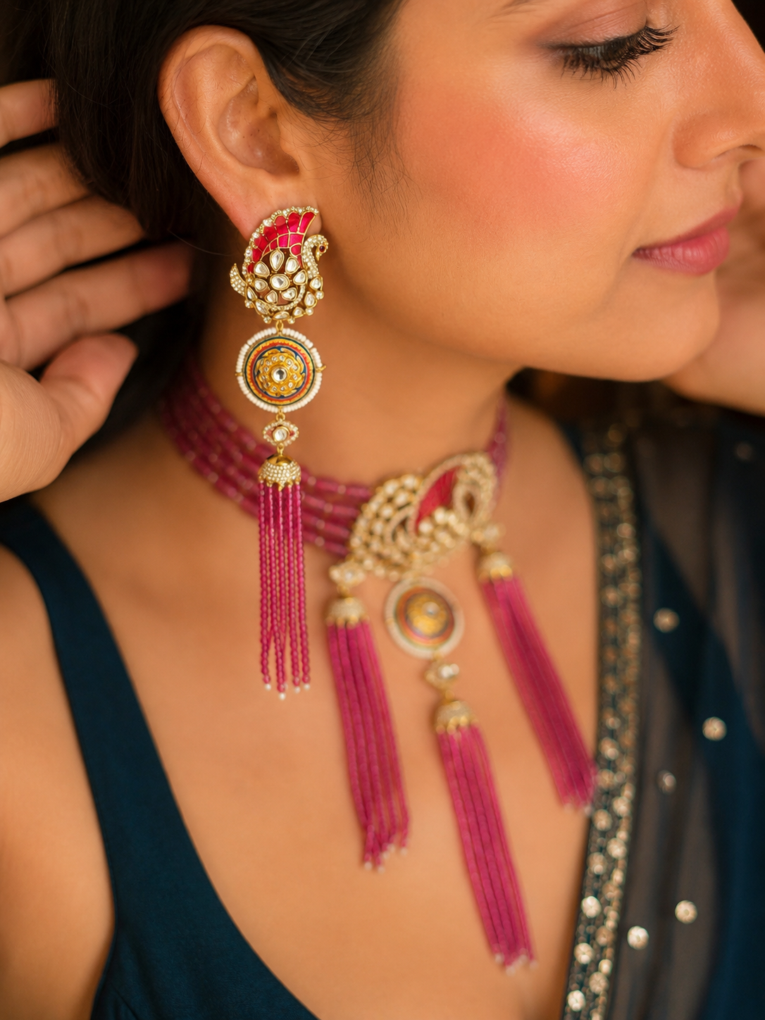 Veda Pink Polki Jadau Choker Set