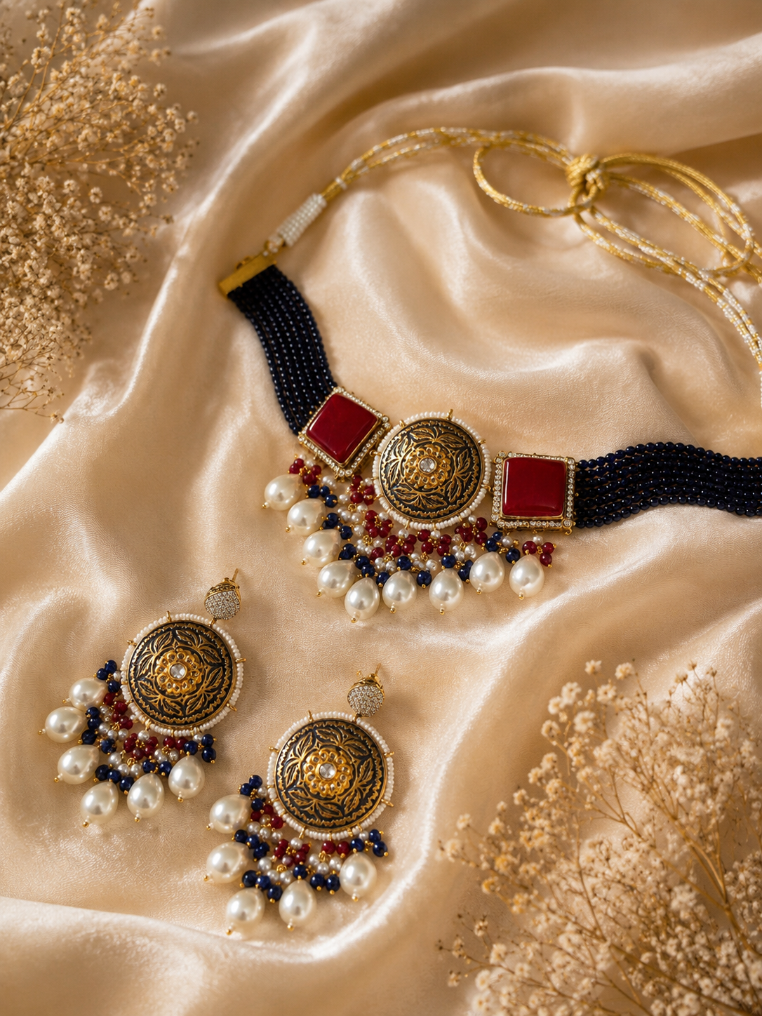 Midnight Blue Ruby Pearl Choker