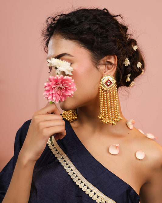 Mehar Chaand Latkan Pink Earrings (Invisible Kaan Chains Included)