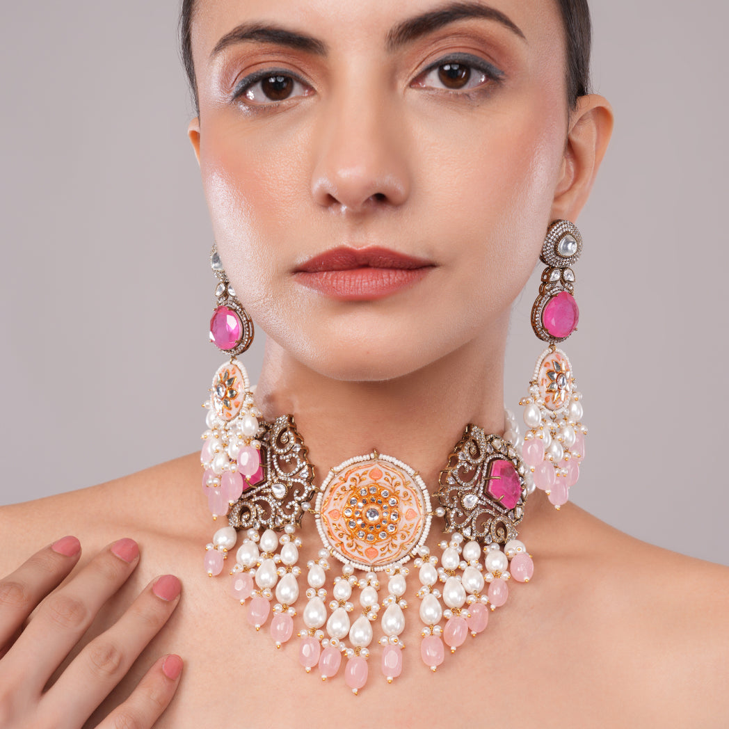 Sheeshbaagh Ivory Royal Meenakari & Pearl Set