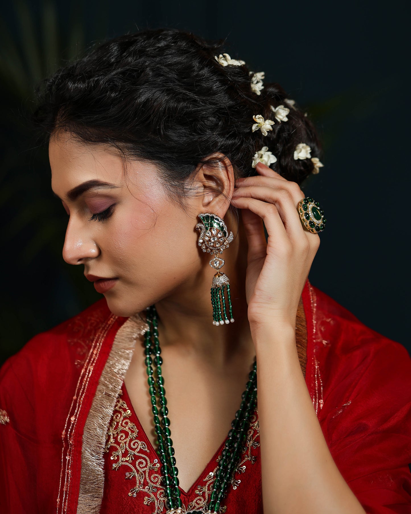 Polki Chand Haar with Emerald Beads