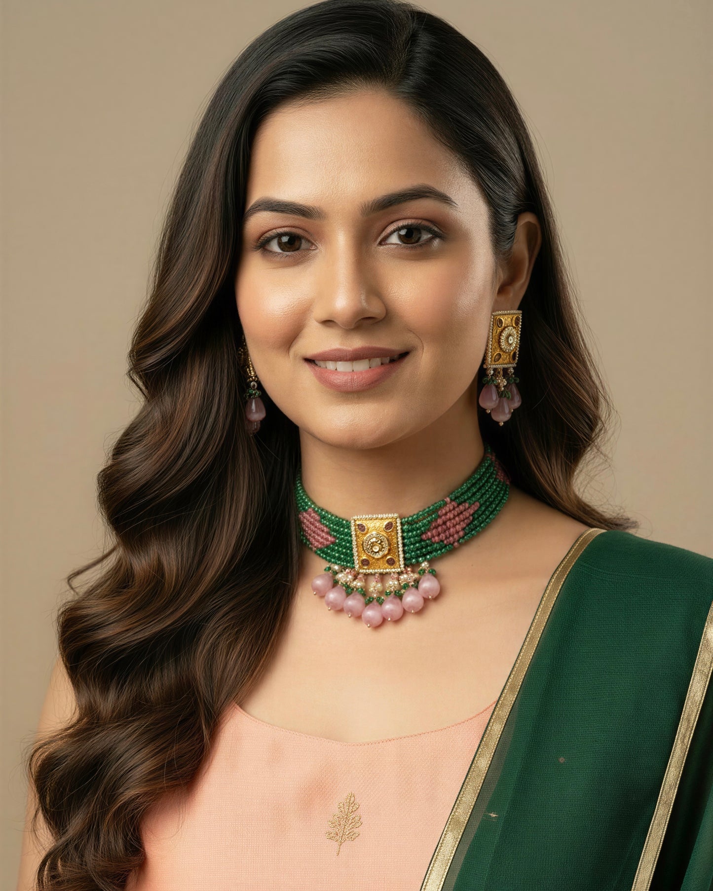 Breathtaking Coral Meenakari Necklace Set