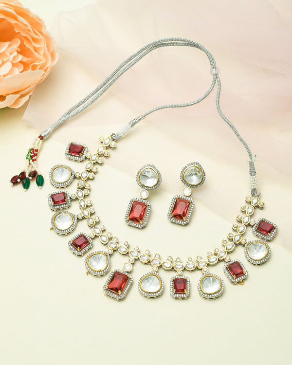 Elite Ruby Red AD Necklace Set - Pirohee by parul sharma