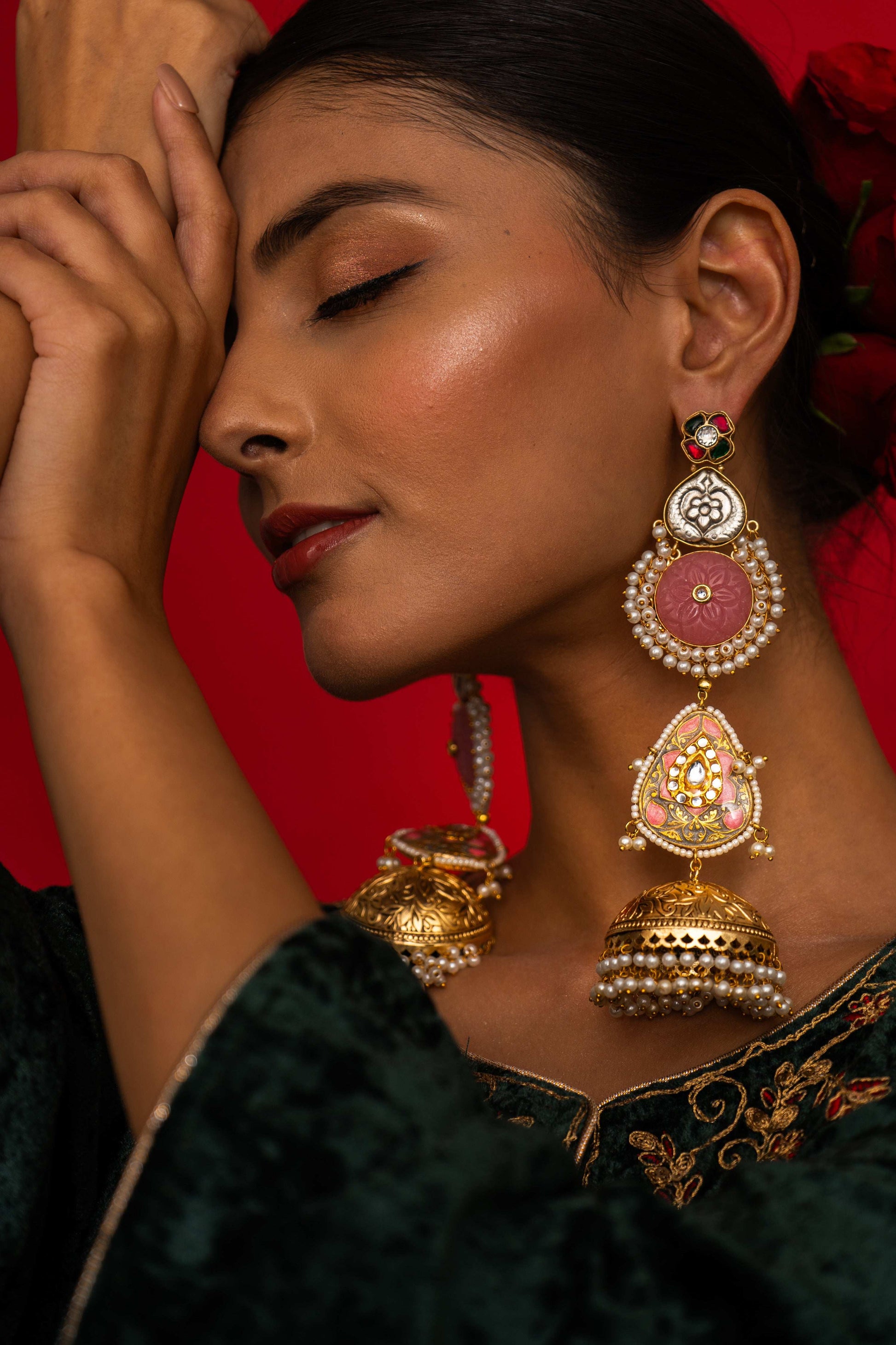Arya Pink Jhumkas - Pirohee by parul sharma