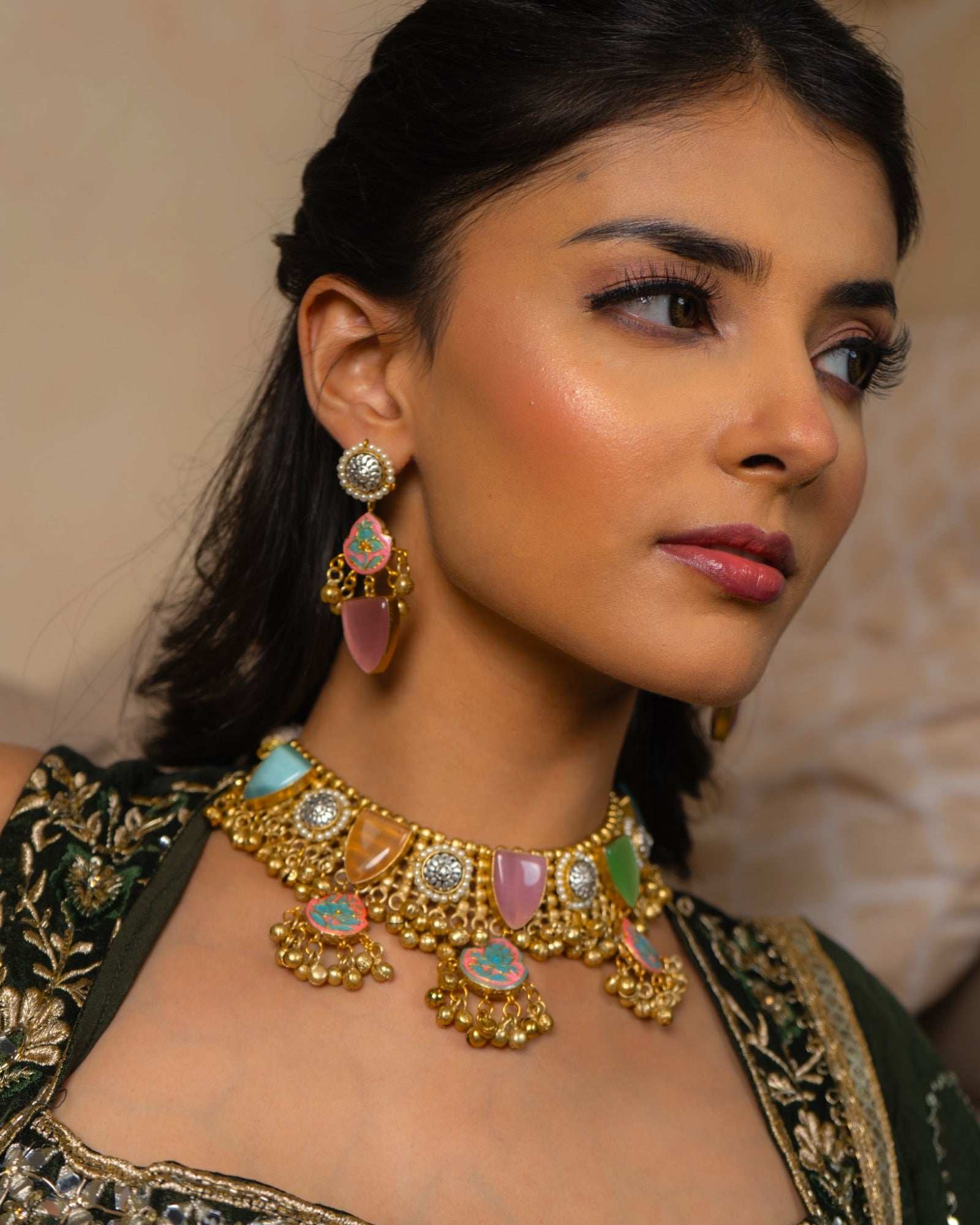 Iraa Multicolour Jadau Necklace Set - Pirohee by parul sharma