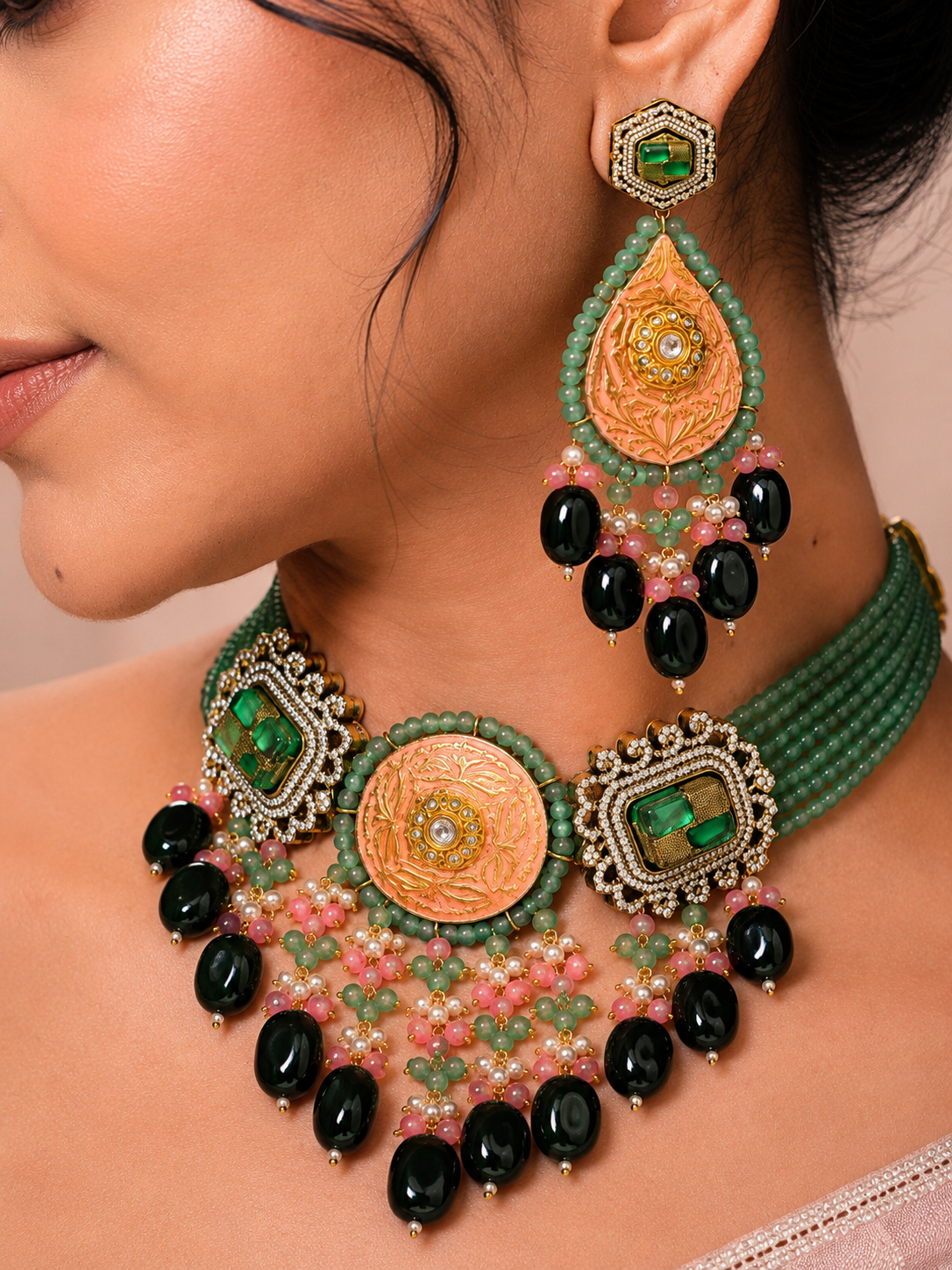 Mira Emerald Jade Necklace Set