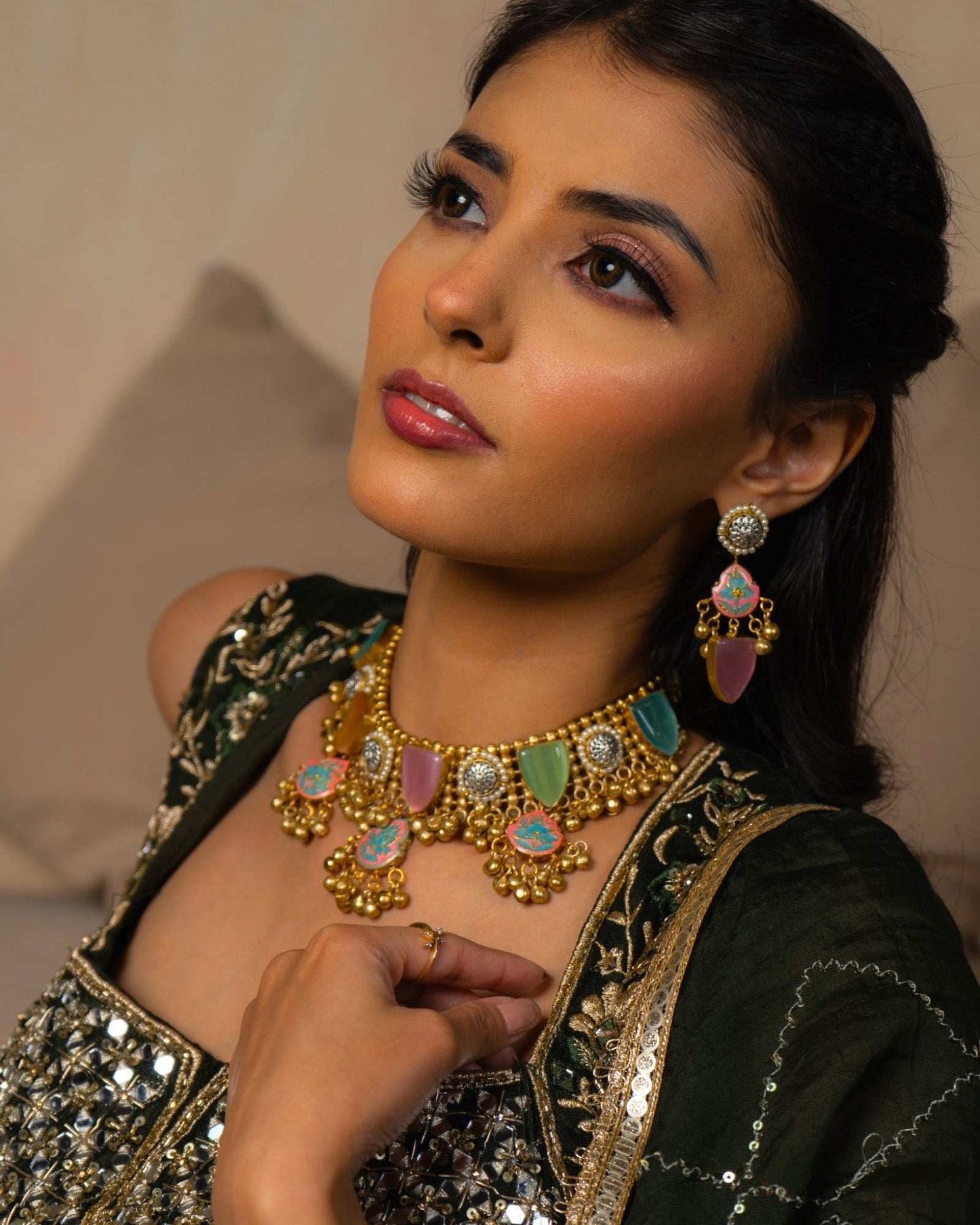 Iraa Multicolour Jadau Necklace Set - Pirohee by parul sharma