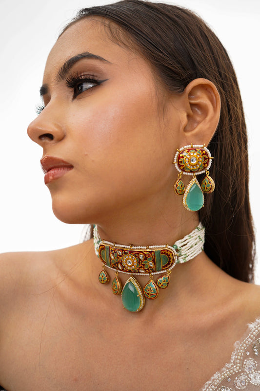 Aria Maroon Fusion Necklace Set - Pirohee by parul sharma