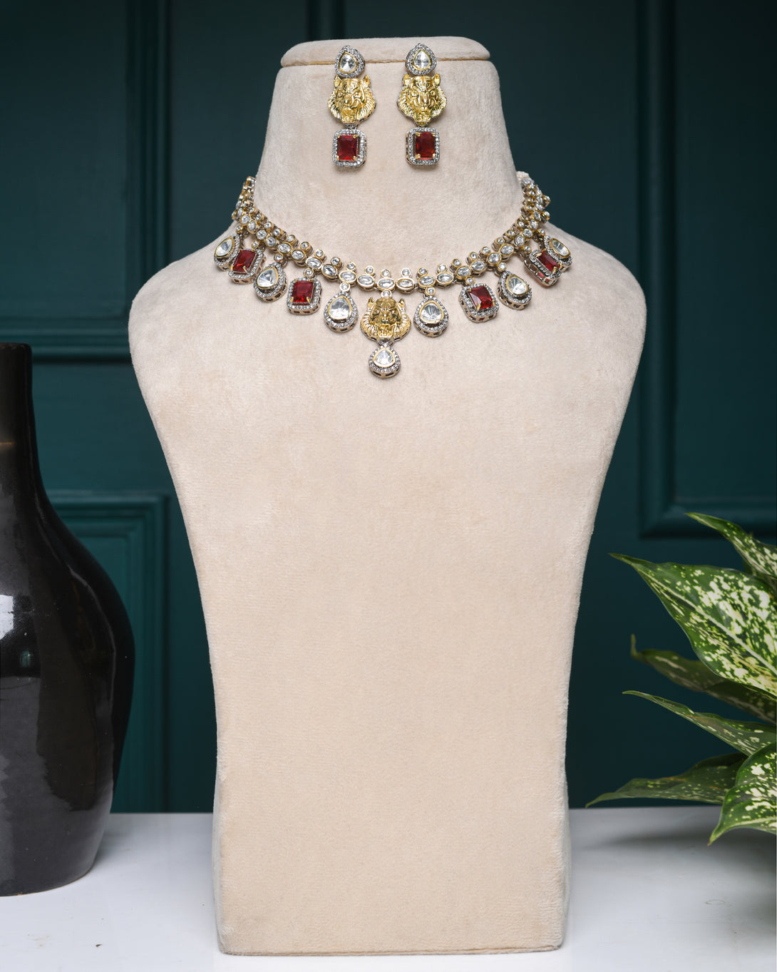 Ruby Radiance: AD Necklace Set - Pirohee by parul sharma