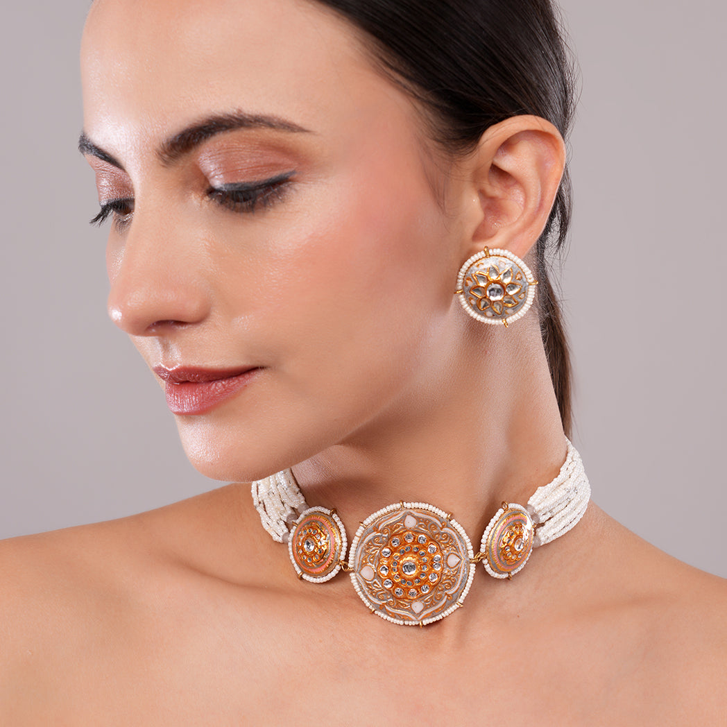 Surmayi Grey Meenakari Choker Set