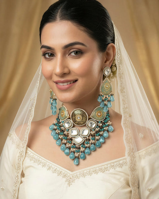 Rooh Turquoise Polki Necklace Set