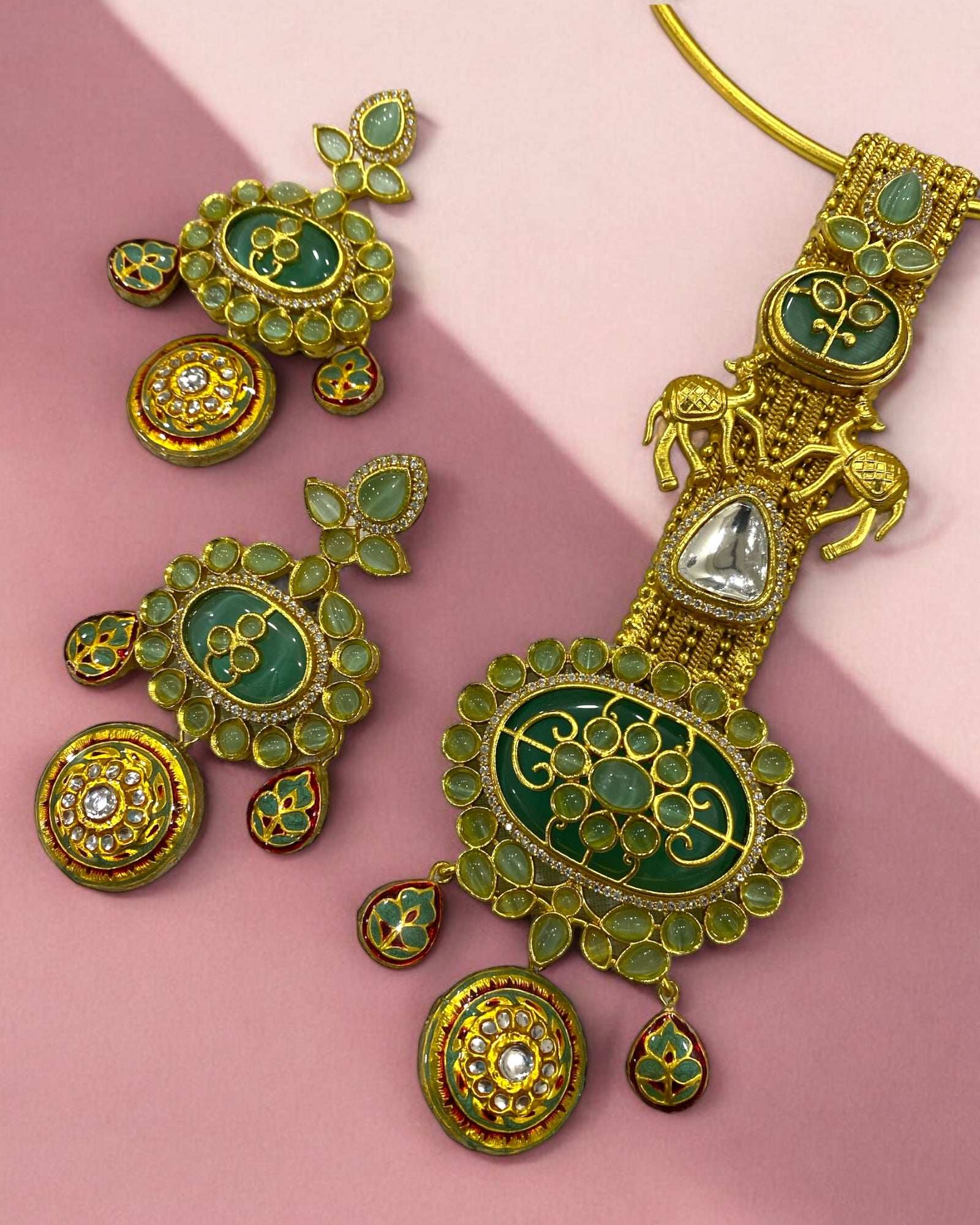 Alvira Aquamarine Jadau Hasli Set - Pirohee by parul sharma