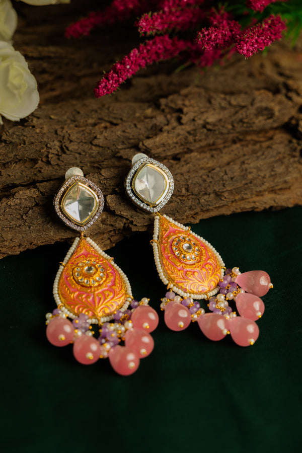 Adah carnation pink polki earrings - Pirohee by parul sharma