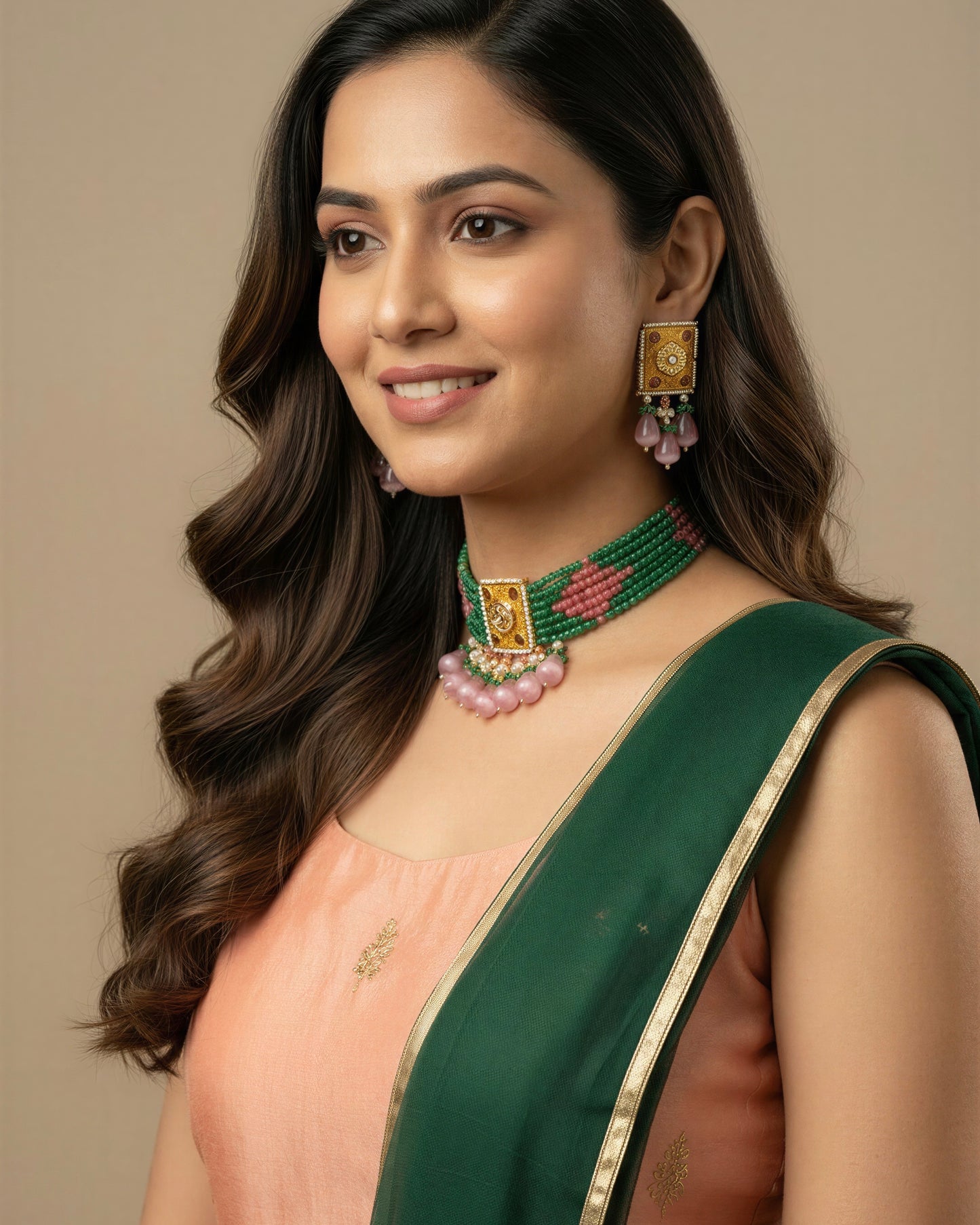 Breathtaking Coral Meenakari Necklace Set