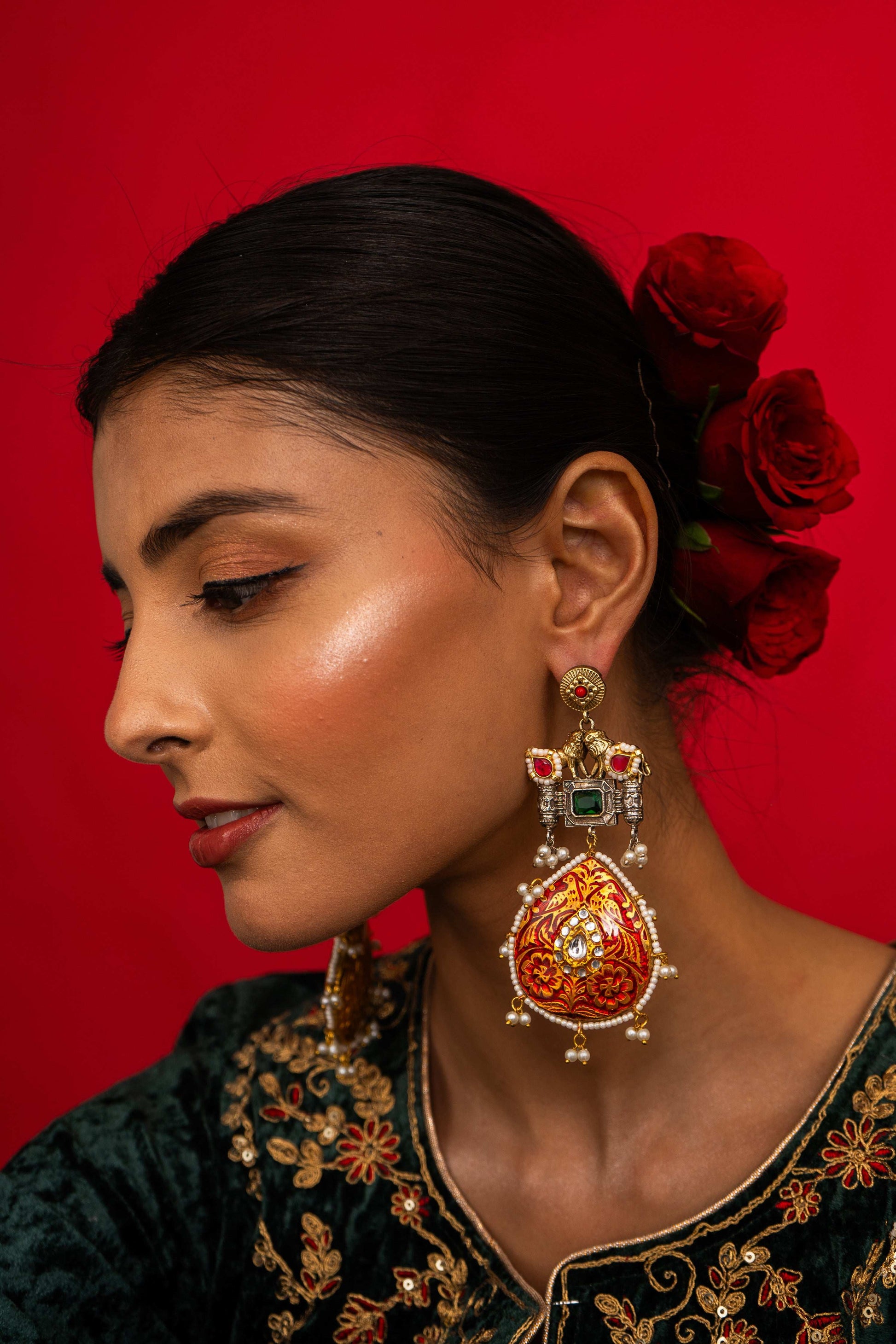 Anika Red Lion Motif Earrings - Pirohee by parul sharma