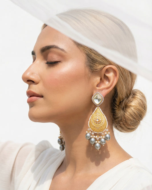 Adah Moon Grey Polki Earrings