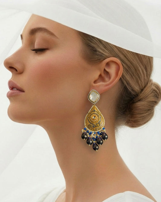 Adah Dark Blue Polki Earrings