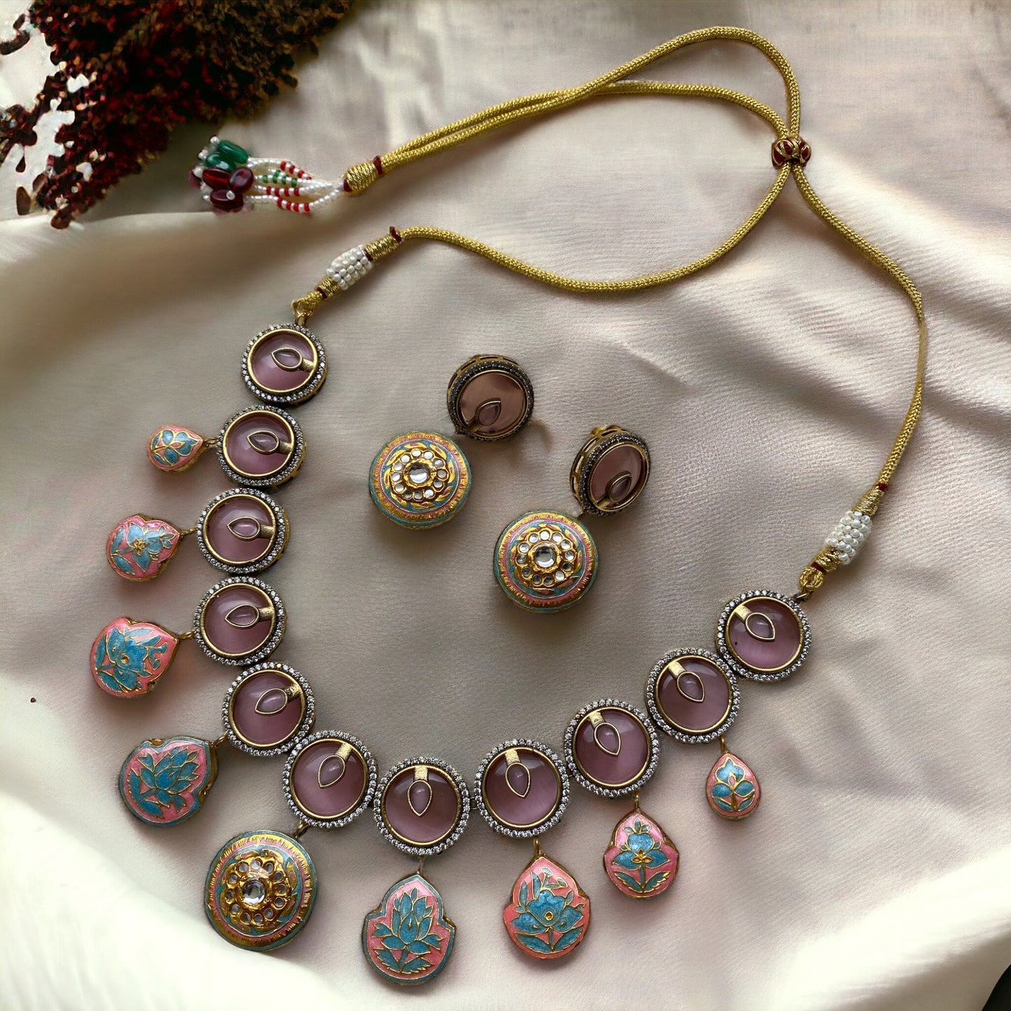 Amna Lotus Pink Fusion Necklace Set