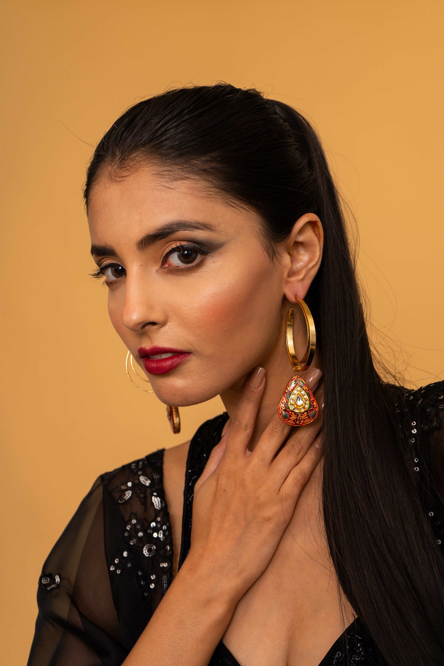 Ayla Red Hoop Earrings - Pirohee by parul sharma
