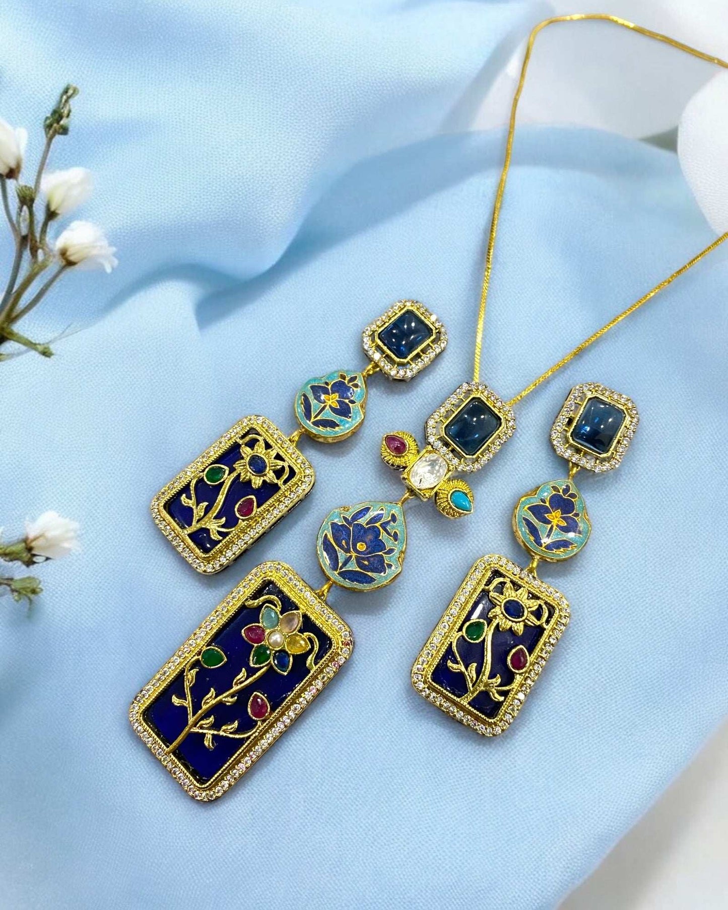 Parisa Blue Fusion Necklace Set - Pirohee by parul sharma