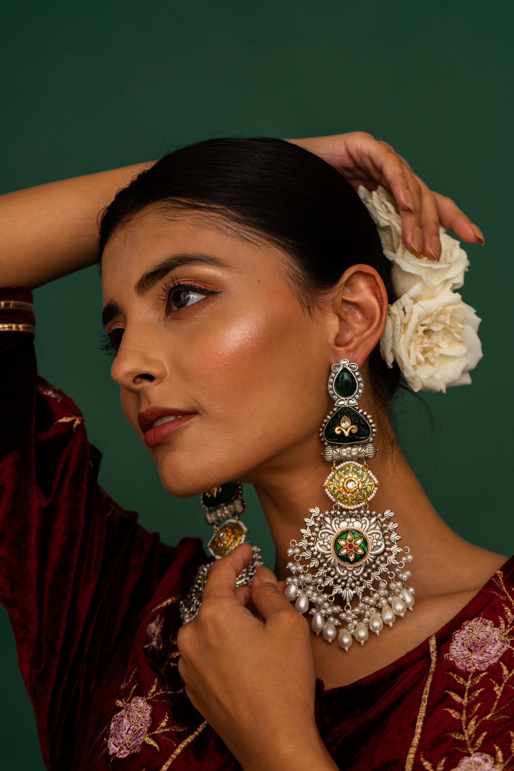 Zubeida Green Fusion Earrings - Pirohee by parul sharma