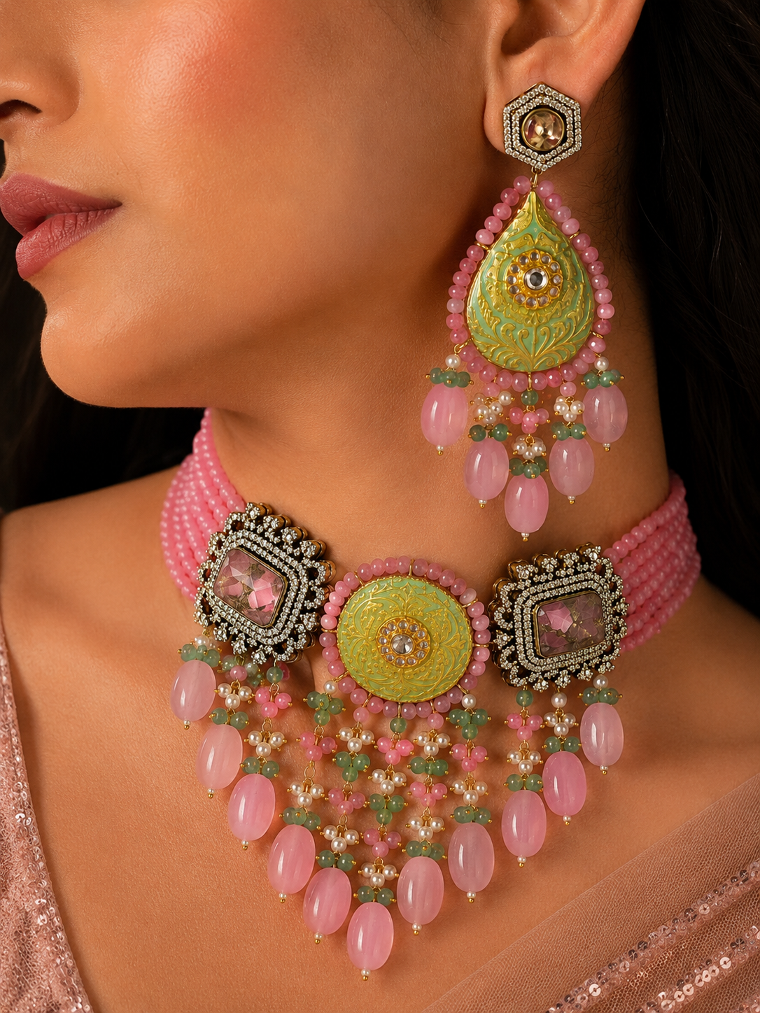 Mira Blush Jade Necklace Set