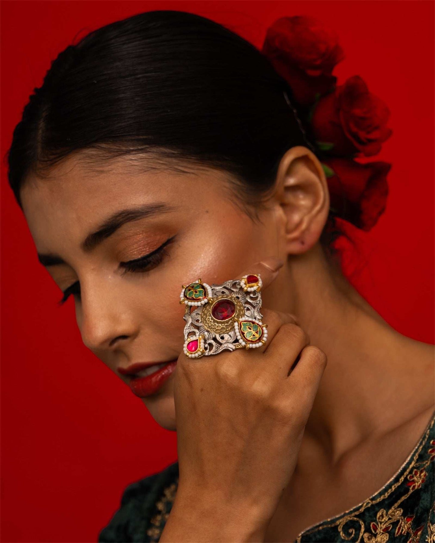 Nayana Multicolour Adjustable Ring - Pirohee by parul sharma
