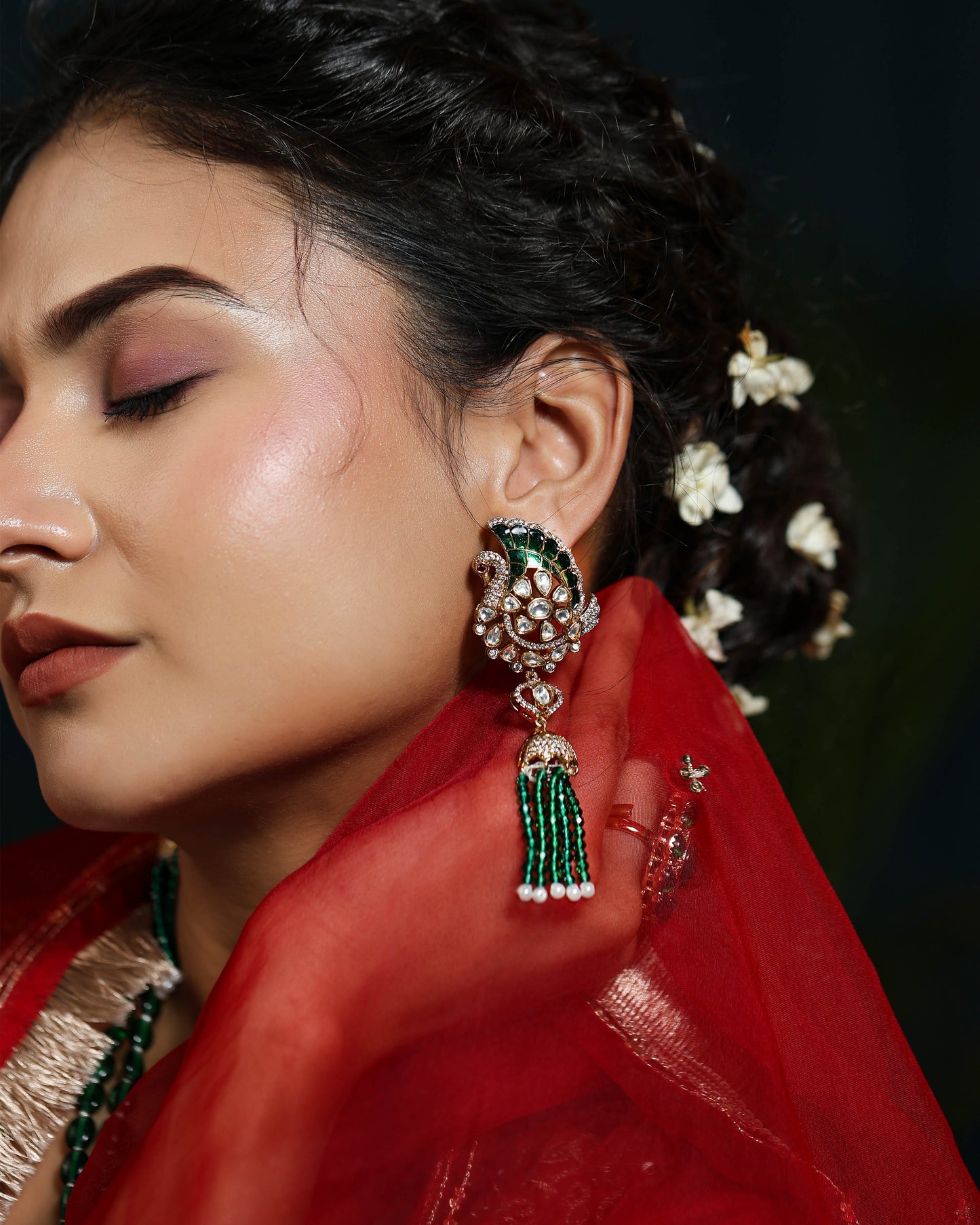 Polki Chand Haar with Emerald Beads