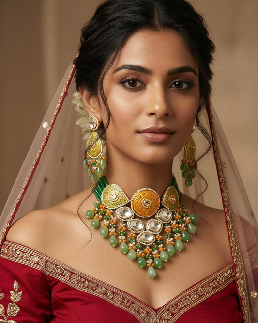 Rooh Mint Polki Necklace Set