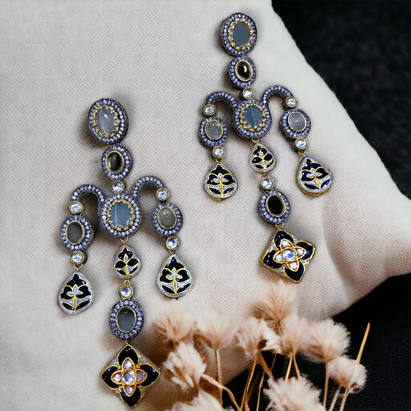 Fusion Elegance: Meenakari &
AD Moon Grey Earrings